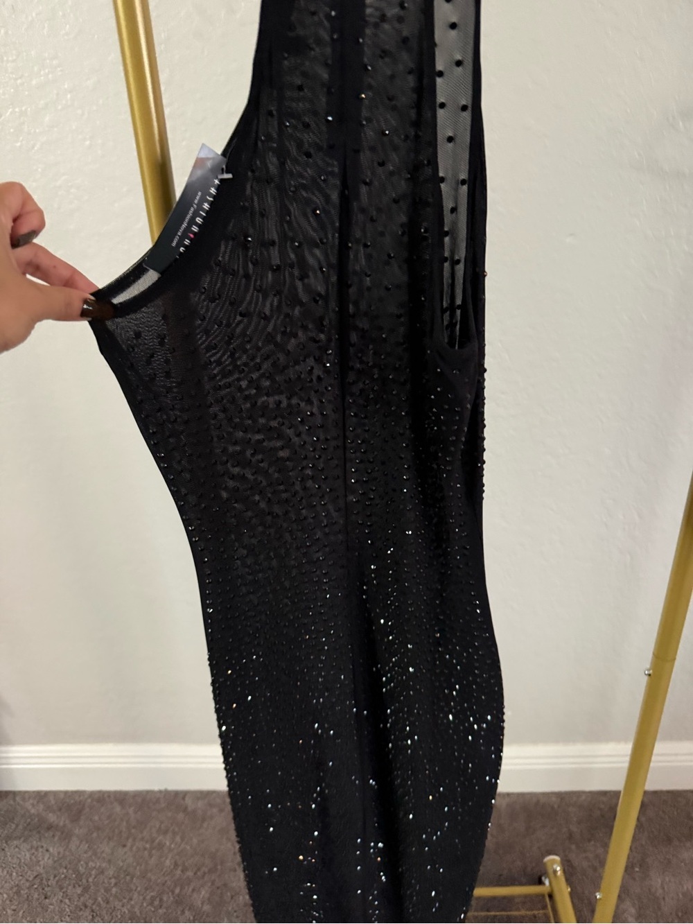 NEW WITH TAGS Fashion Nova Glo Up Rhinestone Dress in Black, Size Small. - Picture 3 of 5